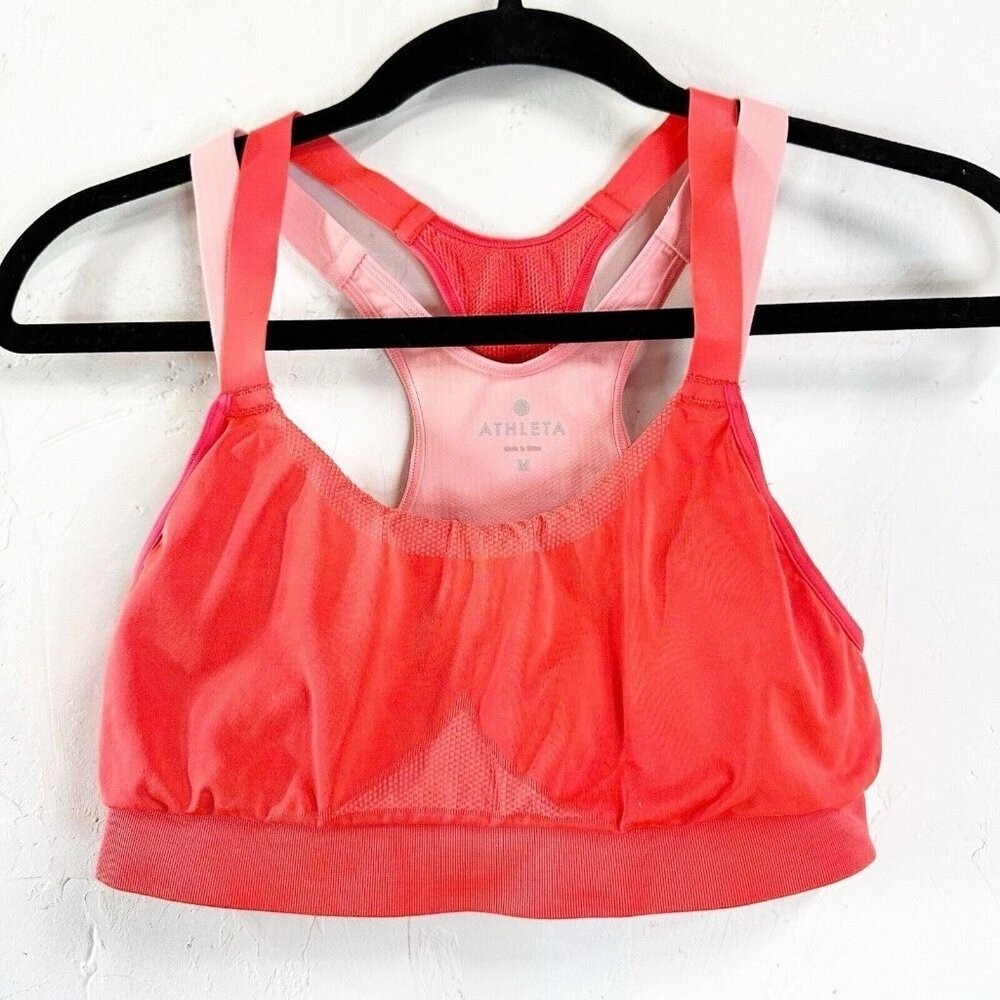 Athleta Seamless Double Under Bra Red It Neon Women Medium Athletic Yoga Stretch